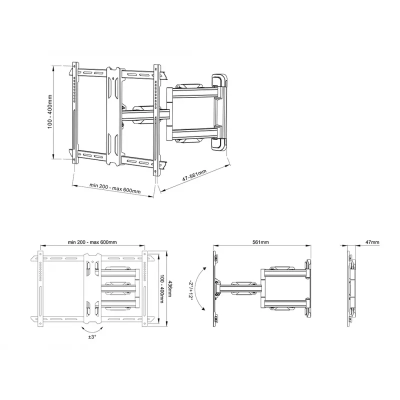 TV laikiklis Multibrackets M Universal Flexarm Pro 40kg HD Single baltas