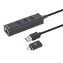 Manhattan USB-C & USB-A jungties / stotelė, 4 prievadai: Ethernet ir USB-A (x3), 5 Gbps (USB 3.2 Gen1), maitinama per USB