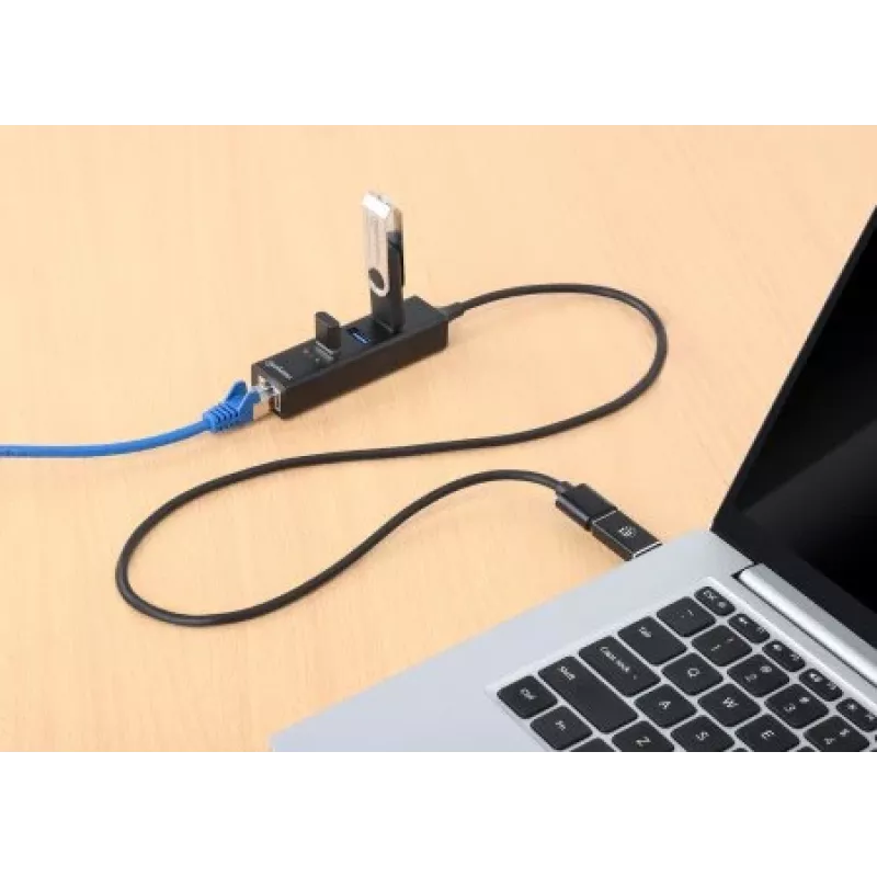 Manhattan USB-C & USB-A jungties / stotelė, 4 prievadai: Ethernet ir USB-A (x3), 5 Gbps (USB 3.2 Gen1), maitinama per USB