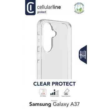 Cellularline Clear Protect – kietas dėklas Samsung Galaxy A37 su guminiais kraštais