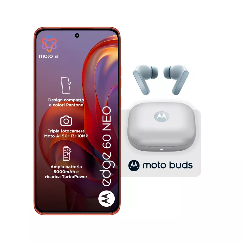 Motorola edge 60 neo + Moto Buds PG38C05749 16,1 cm (6,36 colio) dviejų SIM kortelių Android 15 5G USB Type-C 8 GB 256 GB 5200 mAh Raudona