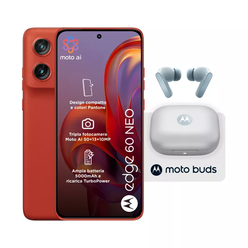 Motorola edge 60 neo + Moto Buds PG38C05749 16,1 cm (6,36 colio) dviejų SIM kortelių Android 15 5G USB Type-C 8 GB 256 GB 5200 mAh Raudona