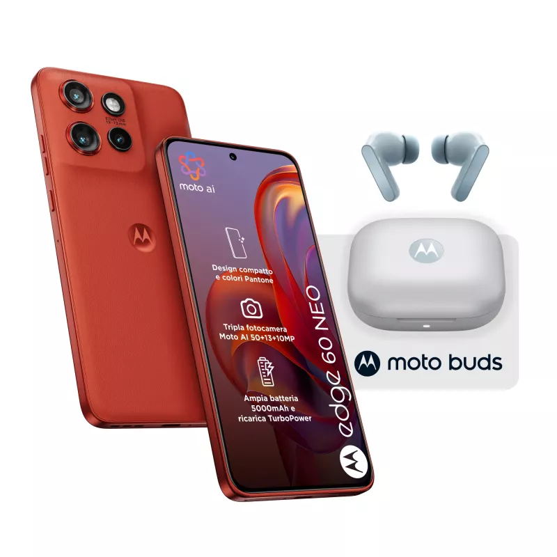 Motorola edge 60 neo + Moto Buds PG38C05749 16,1 cm (6,36 colio) dviejų SIM kortelių Android 15 5G USB Type-C 8 GB 256 GB 5200 mAh Raudona