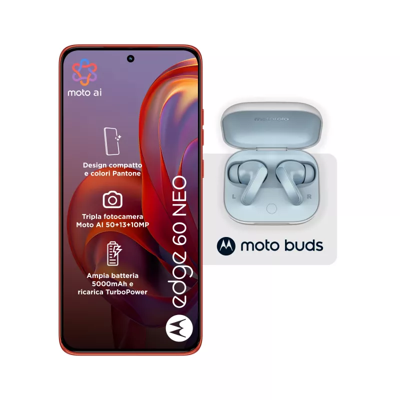 Motorola edge 60 neo + Moto Buds PG38C05749 16,1 cm (6,36 colio) dviejų SIM kortelių Android 15 5G USB Type-C 8 GB 256 GB 5200 mAh Raudona