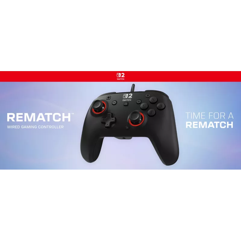 Laidinis žaidimų valdiklis Turtle Beach Rematch, skirtas Nintendo Switch 2 – USB‑C, 3 m laidas, užpakalinis mygtukas, D‑padas, juodas