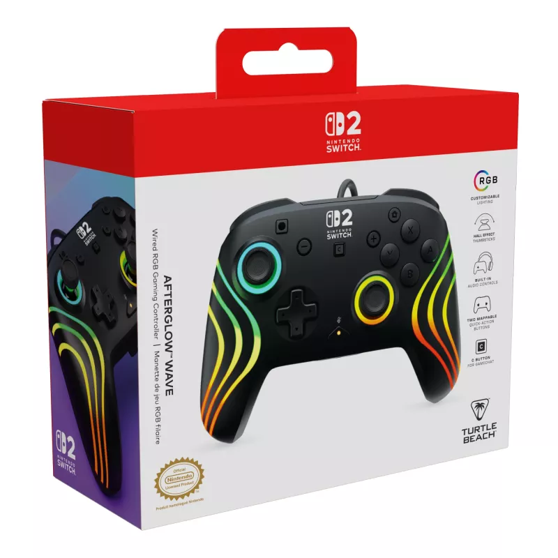 Žaidimų pultas Turtle Beach Afterglow Wave Black, laidinis, RGB, skirtas Nintendo Switch / Switch 2, USB-C, 3 m laidas