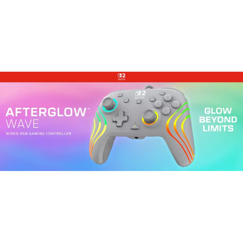 Laidinis RGB žaidimų valdiklis Turtle Beach Afterglow Wave pilka – USB‑C, 3 m laidas, skirta Nintendo Switch / Switch 2 / Switch OLED