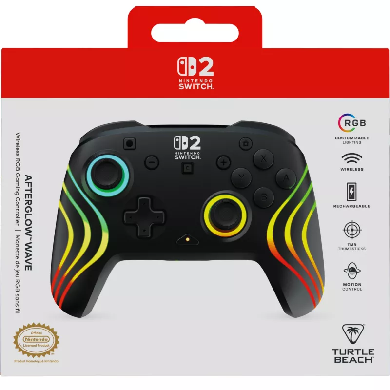 Belaidis RGB žaidimų valdiklis Turtle Beach Afterglow Wave Black, skirtas Nintendo Switch 2 – Bluetooth/USB-C, įmontuota baterija 20h, 3 m laidas