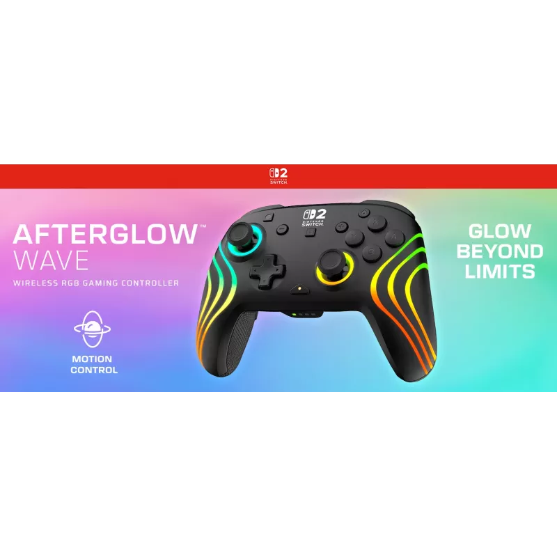 Belaidis RGB žaidimų valdiklis Turtle Beach Afterglow Wave Black, skirtas Nintendo Switch 2 – Bluetooth/USB-C, įmontuota baterija 20h, 3 m laidas