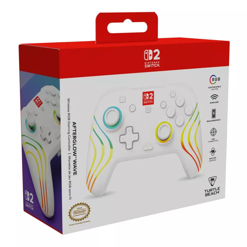 Belaidis RGB žaidimų valdiklis Turtle Beach Afterglow Wave White, skirtas Nintendo Switch 2, Bluetooth/USB-C, įmontuota baterija 20h, 3 m laidas