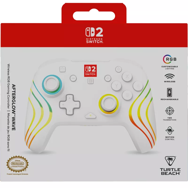 Belaidis RGB žaidimų valdiklis Turtle Beach Afterglow Wave White, skirtas Nintendo Switch 2, Bluetooth/USB-C, įmontuota baterija 20h, 3 m laidas