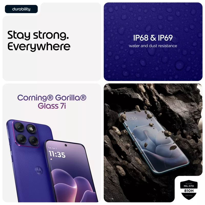 Išmanusis telefonas Motorola edge 70 fusion — Snapdragon 7s Gen 3, 8 GB RAM, 256 GB, 6,78 col. OLED, 50 MP dviguba kamera, 5G, Android 16, 5200 mAh, Violetinė