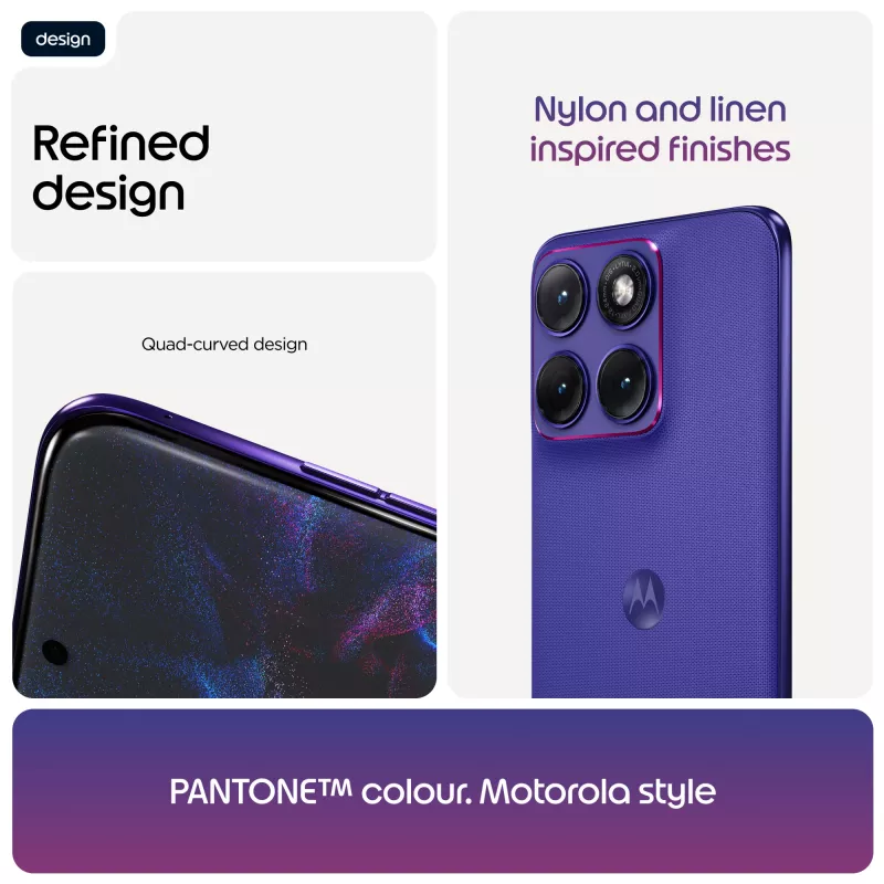 Išmanusis telefonas Motorola edge 70 fusion — Snapdragon 7s Gen 3, 8 GB RAM, 256 GB, 6,78 col. OLED, 50 MP dviguba kamera, 5G, Android 16, 5200 mAh, Violetinė