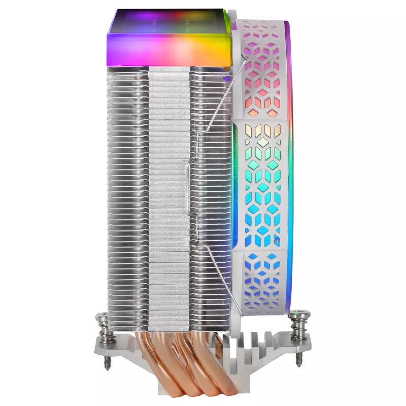 Mars Gaming MCPU-VR White CPU aušintuvas su dvigubu Infinity Mirror ARGB, 4 HCT šilumos vamzdeliai, 180W TDP, itin tylus PWM 12cm ventiliatorius