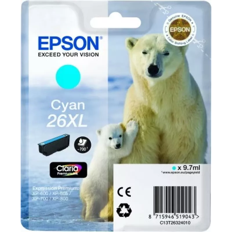 Epson 26XL Claria Premium rašalo kasetė, žydra (Cyan), didelės talpos