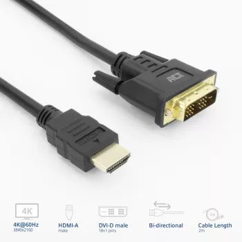 ACT AK3735 vaizdo kabelio adapteris 2 m HDMI A tipo (standartinis) – DVI-D juodas