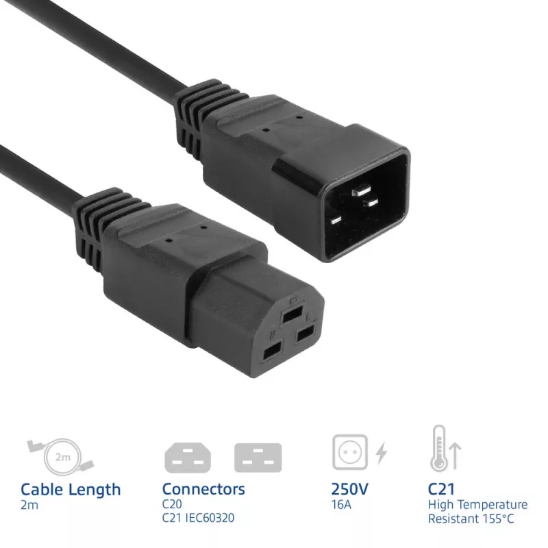 Maitinimo laidas ACT C20–C21 IEC60320 juodas 2 m, 250 V 16 A