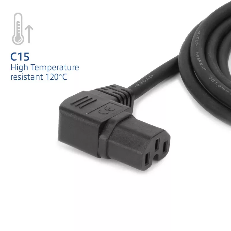 ACT maitinimo laidas C14 - C15 (kairysis kampinis) IEC60320 juodas 1,2 m