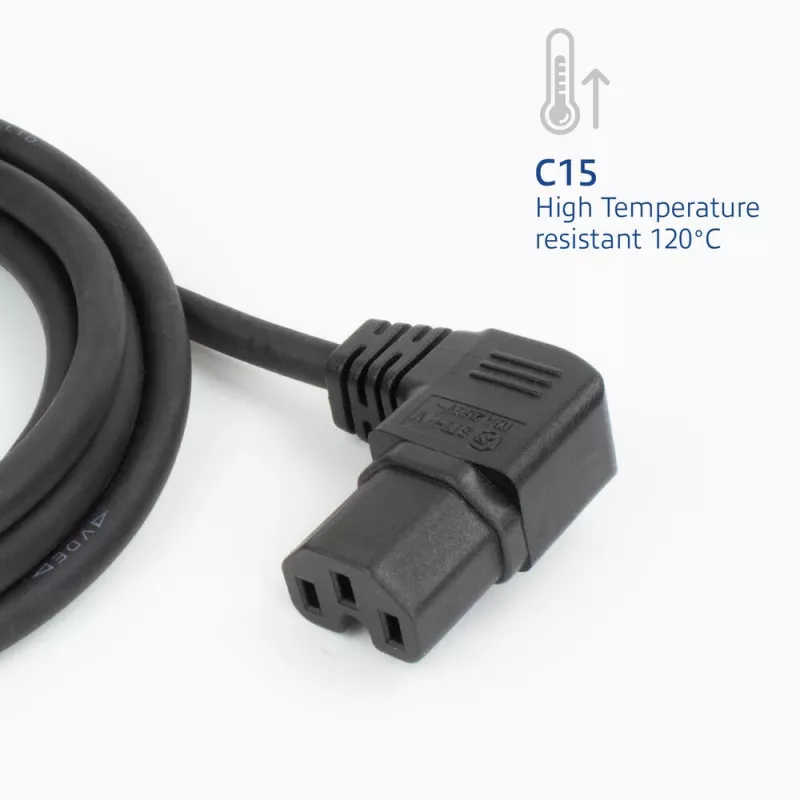 ACT maitinimo laidas C14 – C15 (lenktas dešinėn) IEC60320 juodas 0,6 m