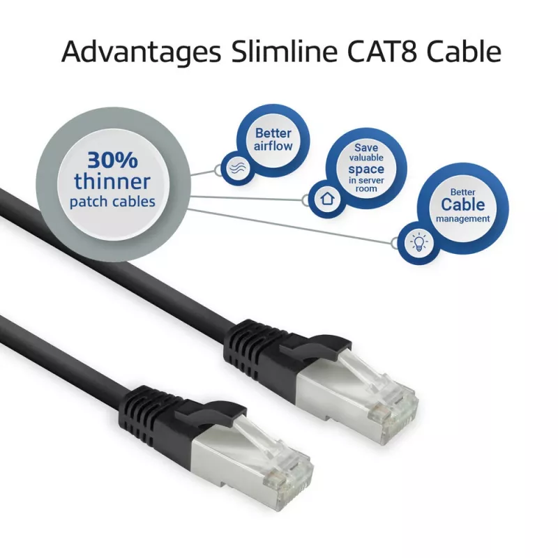 ACT Cat8 U/FTP (STP) tinklo kabelis FB8101 — 1 m, RJ-45 į RJ-45, juodas