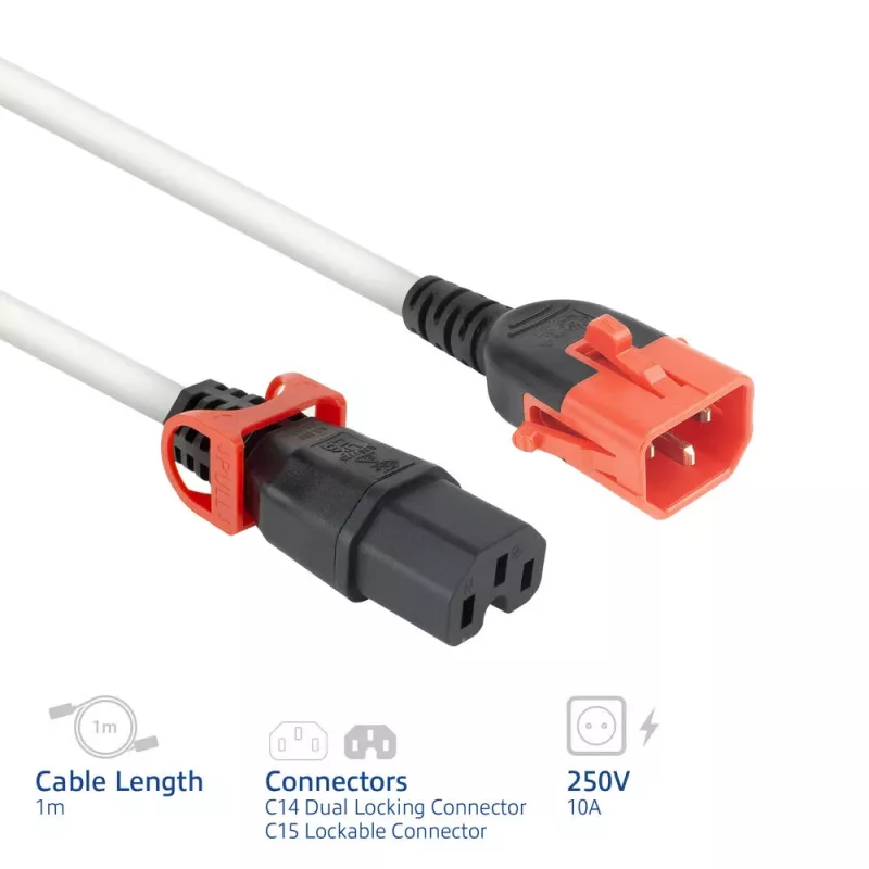 ACT maitinimo laidas C14 IEC Lock+ Dual Locking - C15 IEC Lock+ baltas 1 m, PC3871