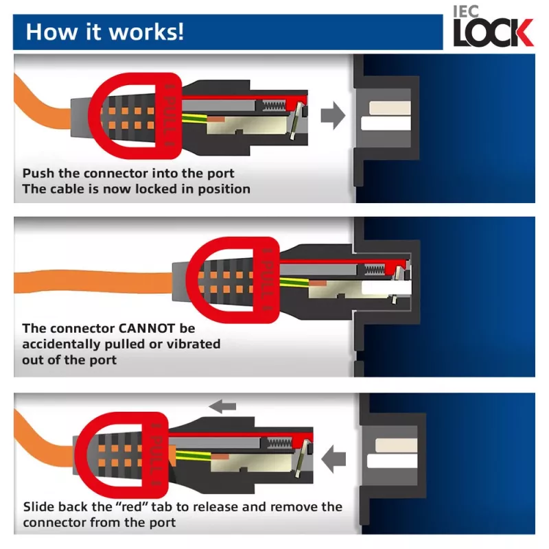 ACT maitinimo laidas C14 Dual Locking IEC Lock+ - C15 IEC Lock+ baltas 3 m, PC3879