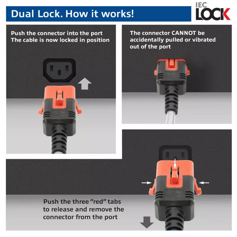 ACT maitinimo laidas C14 Dual Locking IEC Lock+ - C15 IEC Lock+ baltas 3 m, PC3879