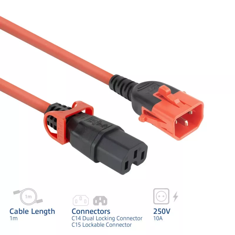 ACT maitinimo laidas C14 IEC Lock+ Dual Locking - C15 IEC Lock+ raudonas 1 m, PC3869