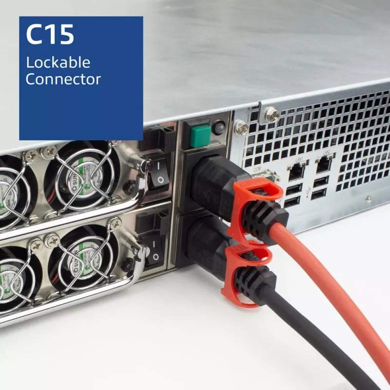 ACT maitinimo laidas C14 IEC Lock+ Dual Locking - C15 IEC Lock+ raudonas 1 m, PC3869