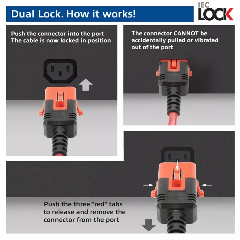ACT maitinimo laidas C14 IEC Lock+ Dual Locking - C15 IEC Lock+ raudonas 1 m, PC3869