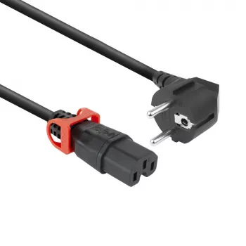ACT maitinimo laidas su kampu CEE 7/7 kištuku – C15 Lock+ lizdu, juodas, 1 m, EL603S