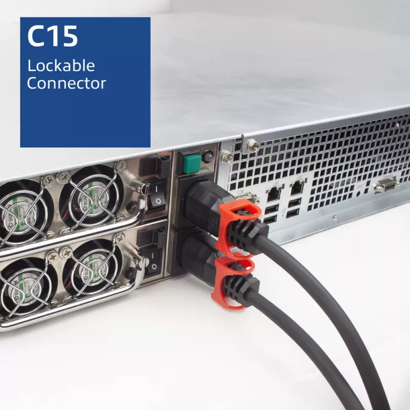 ACT maitinimo laidas su kampu CEE 7/7 kištuku – C15 Lock+ lizdu, juodas, 1 m, EL603S