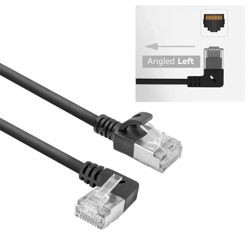 ACT Black 0.25 m U/FTP CAT6A LSZH plonas pataisos kabelis su RJ45 jungtimis 90° kairėn tiesus
