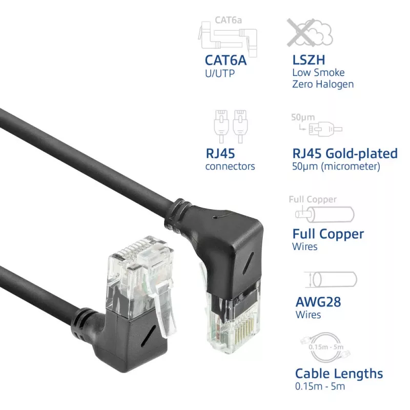 ACT tinklo kabelis DD7900 Cat6a U/UTP trumpas 0,5 m RJ-45 juodas