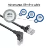 ACT Black 0.5 m U/FTP CAT6A LSZH plonas jungiamasis kabelis su RJ45 jungtimis 90° kampu žemyn į tiesią