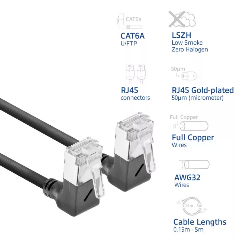 ACT Cat6a U/FTP (STP) tinklo kabelis DA6902, 2 m, RJ-45 į RJ-45, juodas