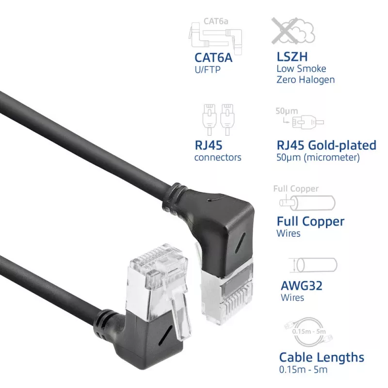 ACT Cat6a U/FTP (STP) tinklo kabelis DA7902 — 2 m, RJ‑45 į RJ‑45, juodas