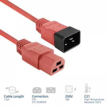 ACT maitinimo laidas C20–C21 IEC60320 raudonas 1,5 m, 250 V 16 A