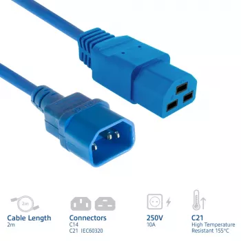 Maitinimo laidas ACT C14 į C21 IEC60320 mėlynas 2 m, 250 V 10 A