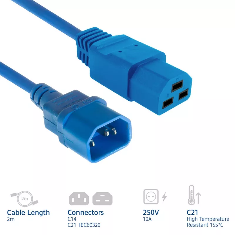 Maitinimo laidas ACT C14 į C21 IEC60320 mėlynas 2 m, 250 V 10 A