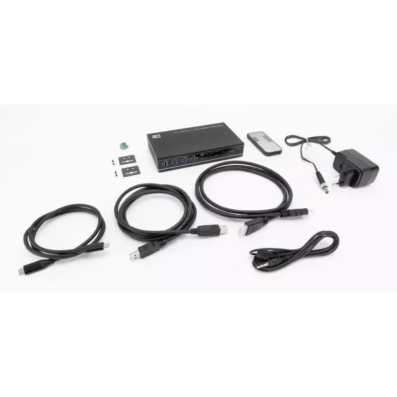 KVM jungiklis ACT 2 prievadų USB-C/HDMI 4K@60Hz AC7922 su USB klaviatūra/pelyte, HDMI vaizdu, 100W PD