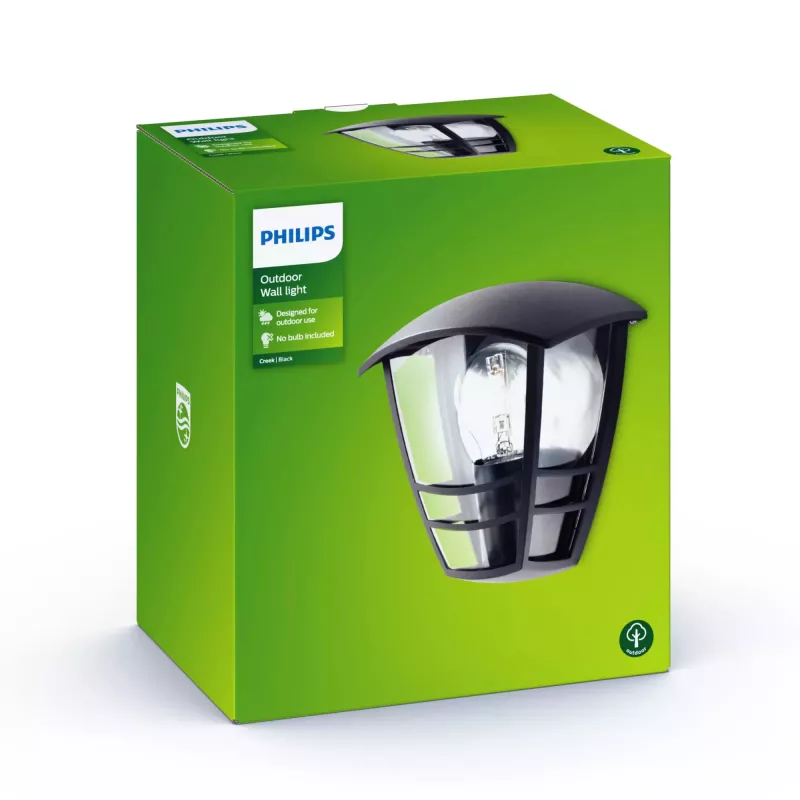 Philips myGarden Creek sieninis šviestuvas 60W E27 be lemputės, juodas, metalinis, IP44