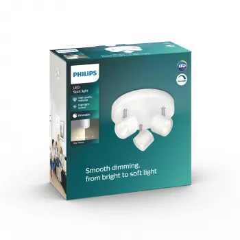 Philips Dimmable LED Star lubinis/sieninis prožektorius 3x 16,5 W, 2700 K, 1500 lm, IP20, baltas