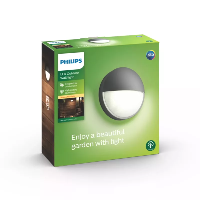 Philips myGarden Capricorn lauko sieninis šviestuvas 5.5W LED antracitas, aliumininis korpusas, fiksuota lemputė, 214×78×214 mm