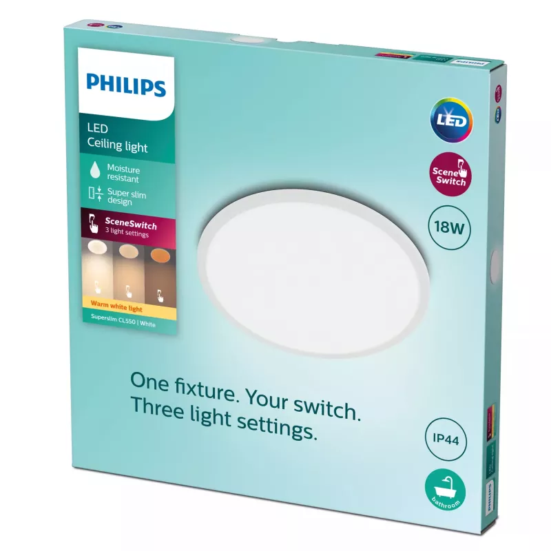 Lubinis šviestuvas Philips Functional Super Slim 18 W LED, apvalus, baltas, nekeičiama lemputė, 220–240 V