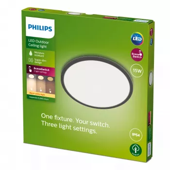 Philips Superslim lubinis šviestuvas 15W, juodas, metalas/plastikas, IP54, lauko terasai, sodui