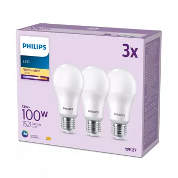 Philips LED lemputė 100W A65 E27 x3, 13 W, 100 W, E27, 1521 lm, 15000 h, Šilta balta