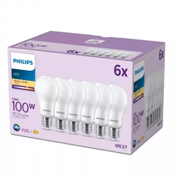Philips LED lemputė A65 13W E27 x6, šilta balta šviesa