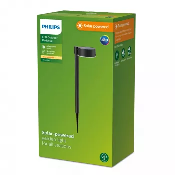 Philips Vynce stulpinis šviestuvas 1.5W, juodas, plastikinis, IP44, su saulės baterija