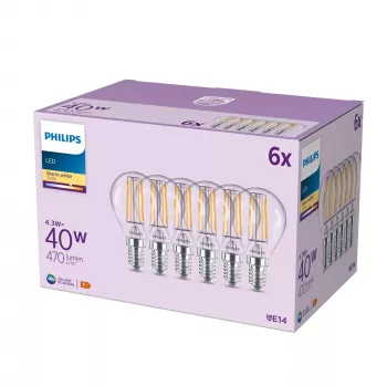 Philips Filament Candle Clear 40W P45 E14 x6, 4,3 W, 40 W, E14, 470 lm, 15000 h
